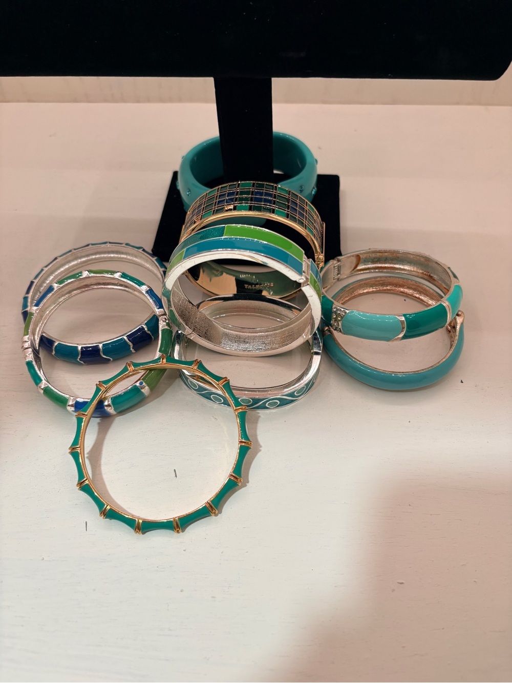 Teal and Turquoise Enamel Bangle Bracelet Set - Women's Jewelry - Picture 2 of 6